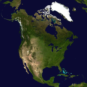A satellite image of North America